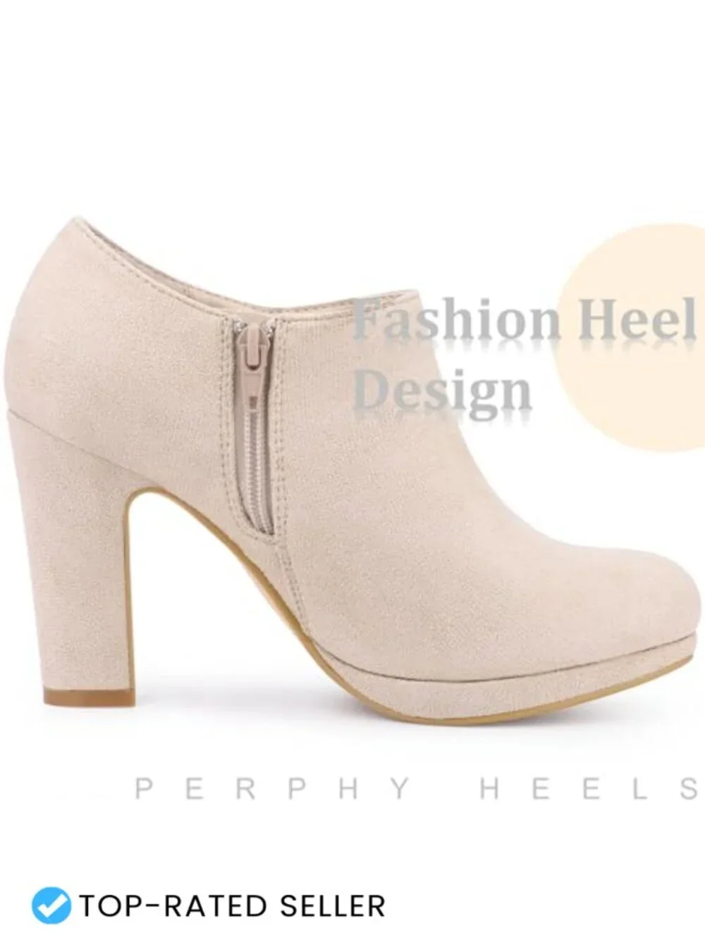 Faux Suede Round Toe Block Heel Ankle Booties Side Zip